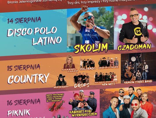 Kto o której wystąpi? Publikujemy program Festiwalu Muzyczna Jelenia Góra 3 Rytmy na Błoniach!