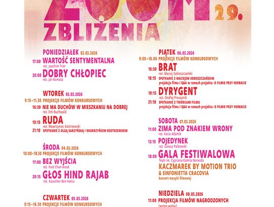 Miasto Jelenia Góra - 02.03. - 08.03.2026 - 29. MFF Zoom Zbliżenia Miasto Jelenia Góra - 02.03. - 08.03.2026 - 29. MFF Zoom Zbliżenia