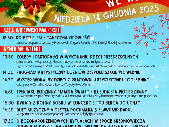 W niedzielę 14 grudnia 2025 r. na rynku we Wleniu odbędzie się Jarmark Bożonarodzeniowy