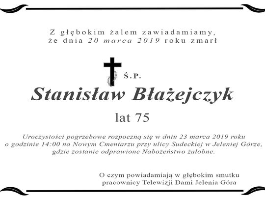 Z głębokim żalem zawiadamiamy