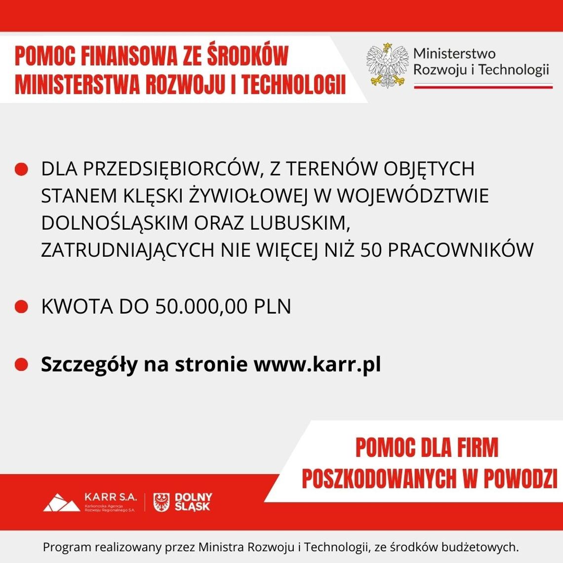 Blisko 80 mln zł wsparcia dla przedsiębiorców poszkodowanych przez powódź