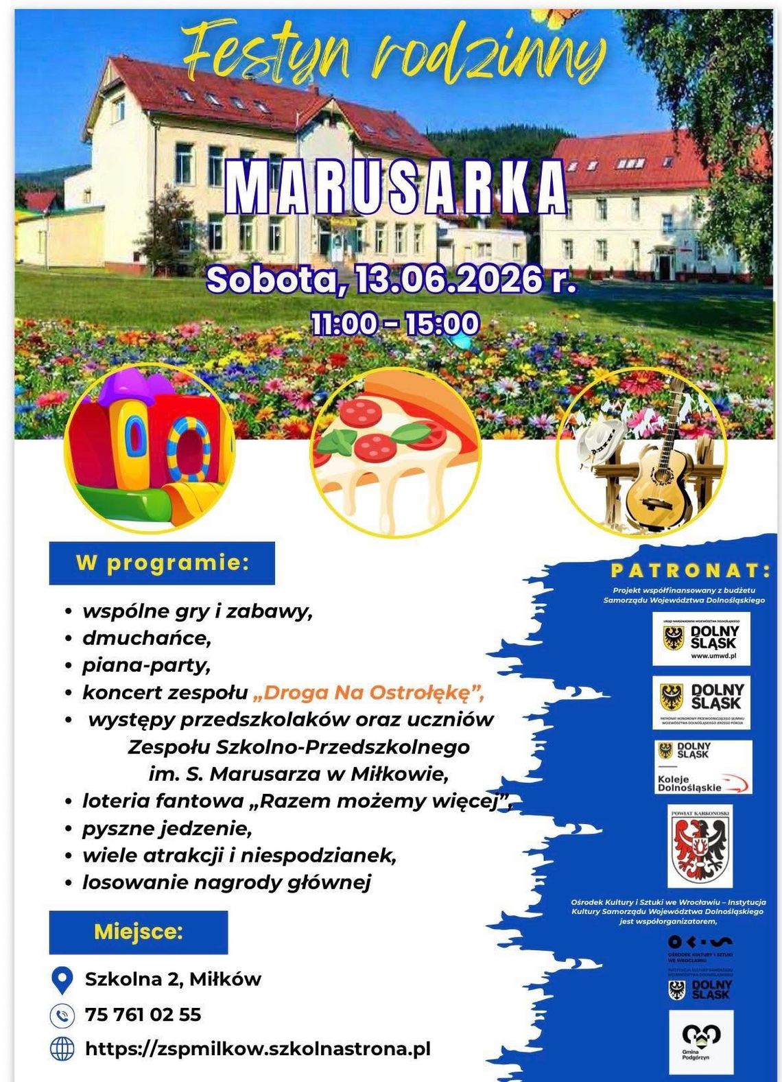 Festyn Rodzinny MARUSARKA 2026 odbędzie się 13 czerwca 2026 r. (sobota) w godz. 11:00–15:00 Festyn Rodzinny MARUSARKA 2026 odbędzie się 13 czerwca 2026 r. (sobota) w godz. 11:00–15:00