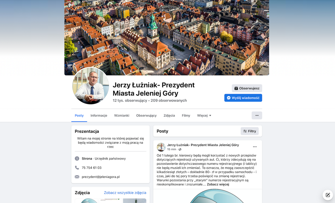 "Jerzy Łużniak- Prezydent Miasta Jeleniej Góry” blokuje na Facebooku "Jerzy Łużniak- Prezydent Miasta Jeleniej Góry” blokuje na Facebooku