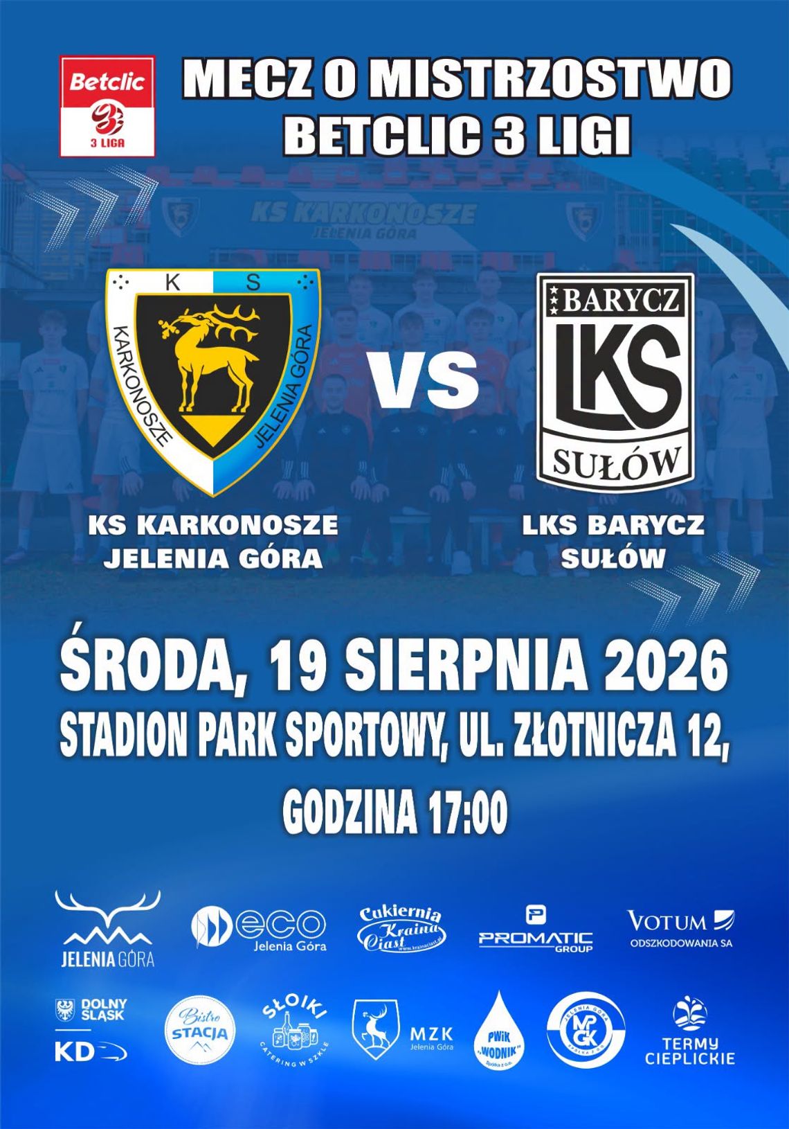 Karkonosze Jelenia Góra podejmą dziś Barycz Sułów w spotkaniu Betclic 3. Ligi