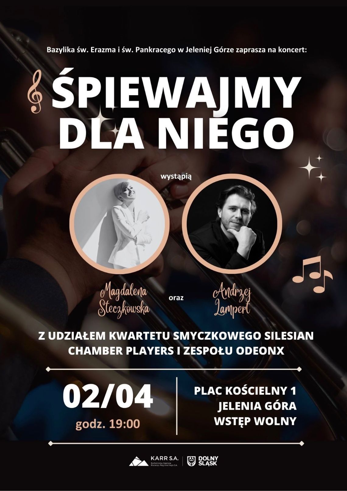 Koncert z udziałem Magdy Steczkowskiej, miejsce: Bazylika Mniejsza Świętych Erazma i Pankracego w Jeleniej Górze, godzina: 19:00, organizator: KARR S.A. Jelenia Góra