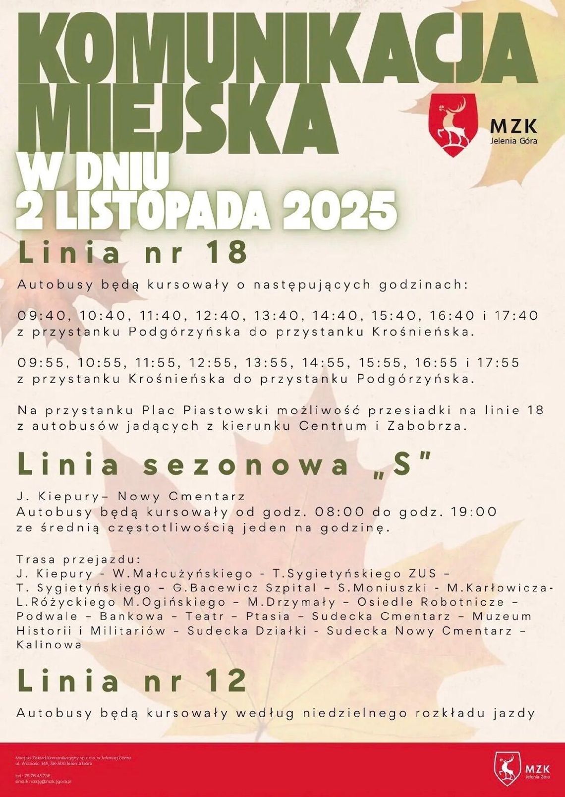 MZK Jelenia Góra informuje...