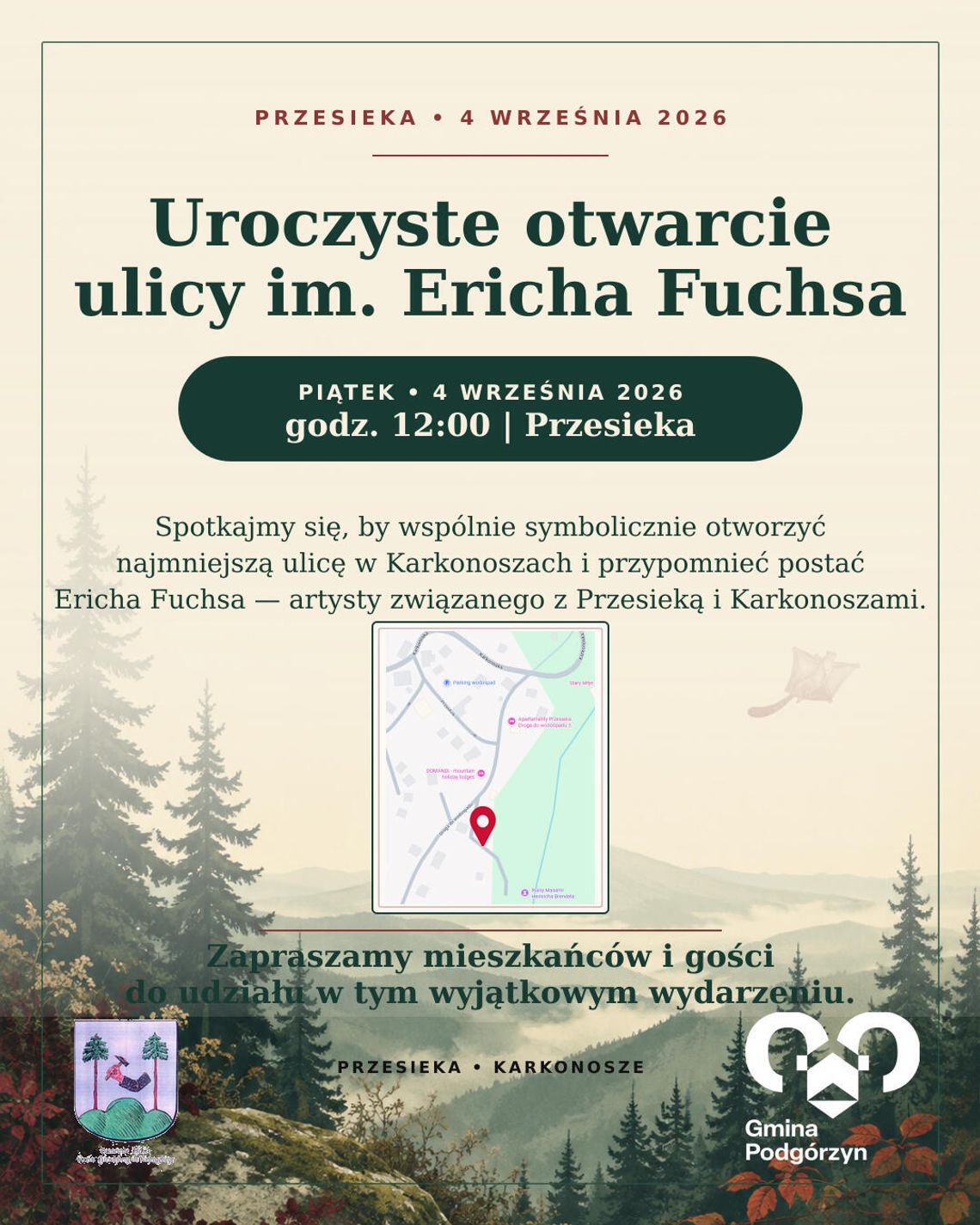 🆕Najmniejsza ulica w Karkonoszach otrzyma imię Ericha Fuchsa🆕 🆕Najmniejsza ulica w Karkonoszach otrzyma imię Ericha Fuchsa🆕