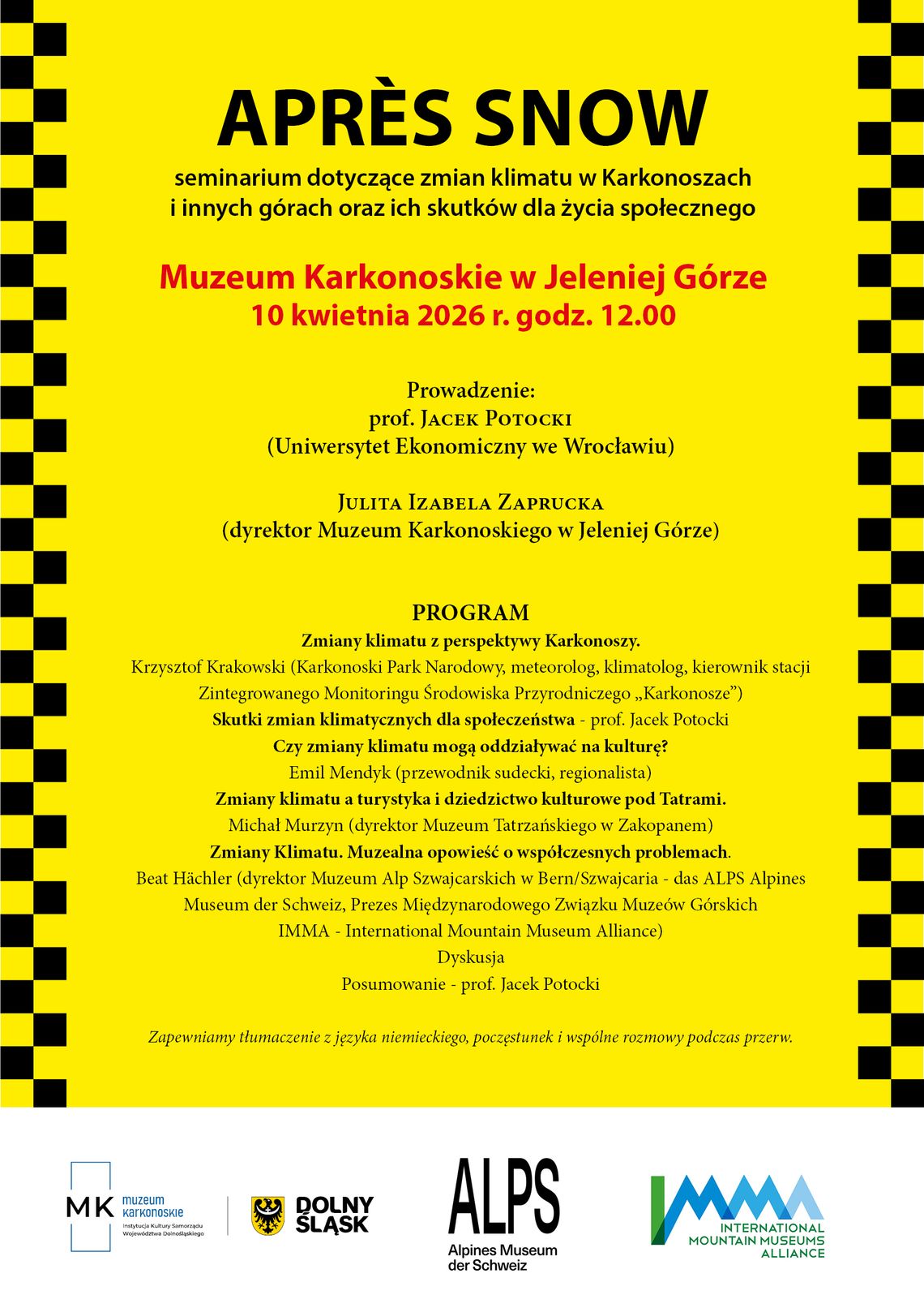 Seminarium Après Snow - 10 kwietnia 2026 o godz. 12:00 w Muzeum Karkonoskim w Jeleniej Górze Seminarium Après Snow - 10 kwietnia 2026 o godz. 12:00 w Muzeum Karkonoskim w Jeleniej Górze