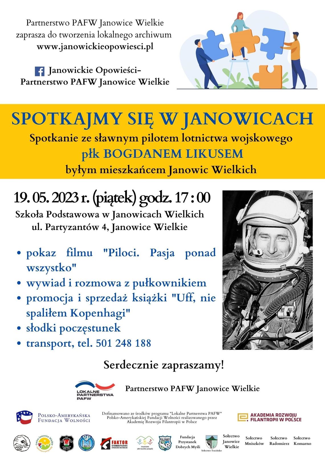 Spotkanie ze sławnym pilotem Bogdanem Likusem odbędzie się w piątek o godzinie 17:00 w Janowicach Wielkich