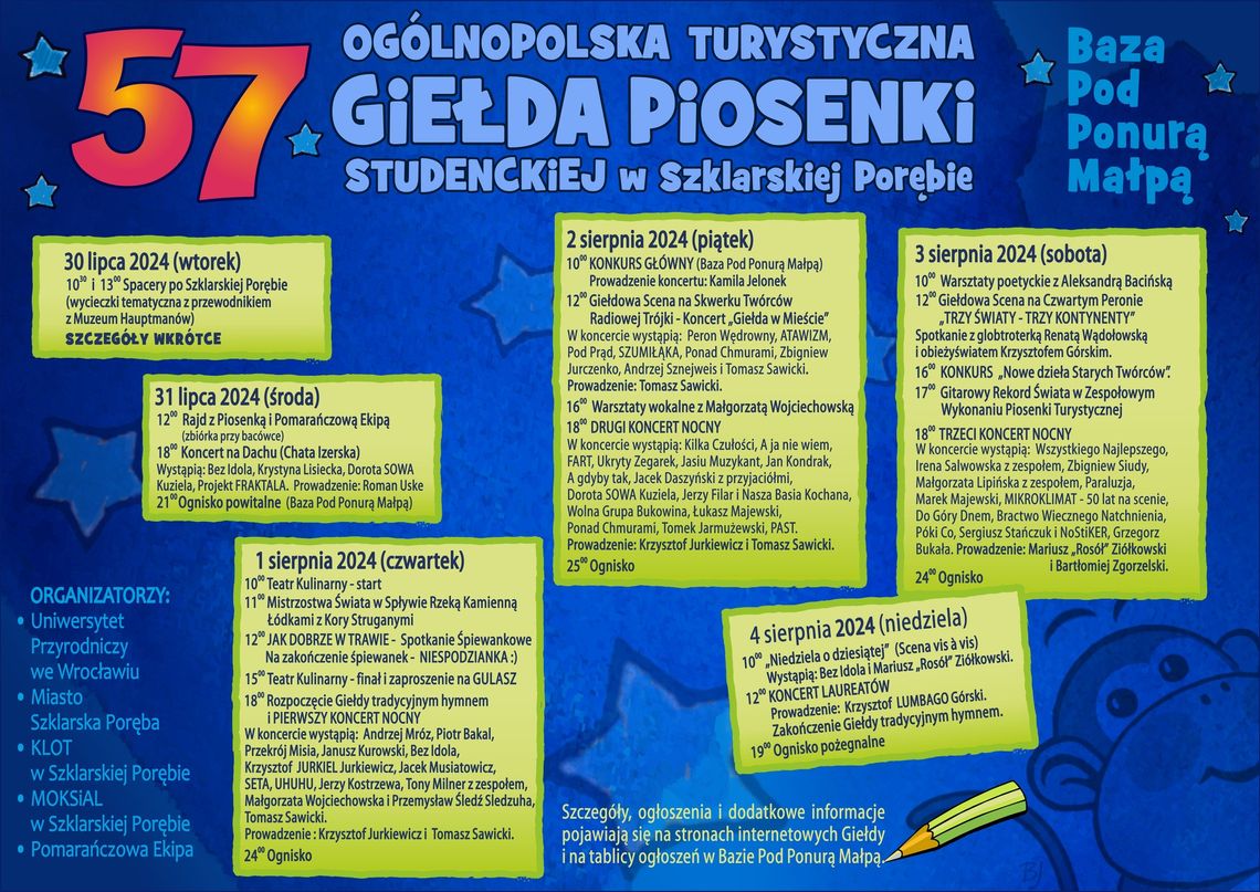 Szklarska Poręba 𝐨𝐝 𝟏 𝐝𝐨 𝟒 𝐬𝐢𝐞𝐫𝐩𝐧𝐢𝐚 𝐳𝐚𝐩𝐫𝐚𝐬𝐳𝐚 na 𝟓𝟕. Ogólnopolską Turystyczną Giełdę Piosenki Studenckiej