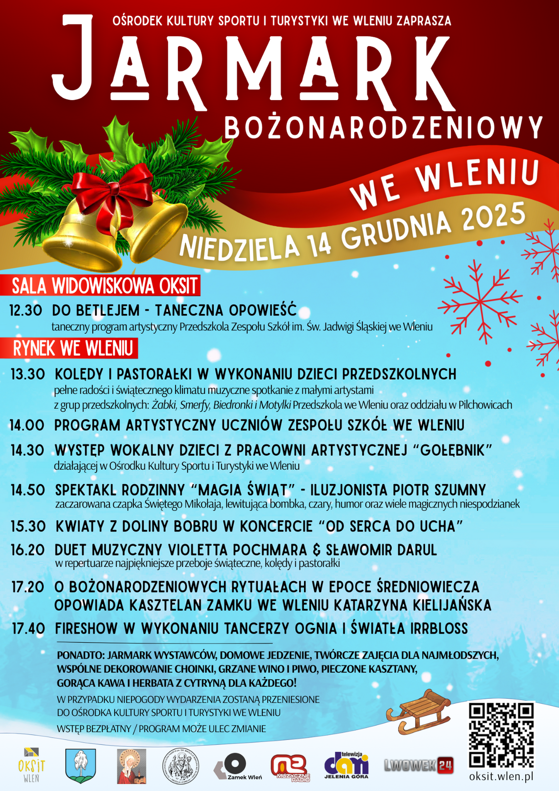 W niedzielę 14 grudnia 2025 r. na rynku we Wleniu odbędzie się Jarmark Bożonarodzeniowy