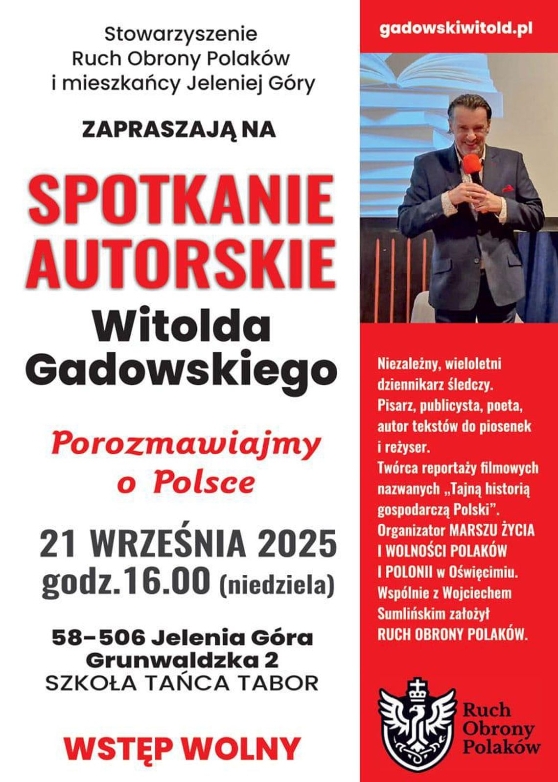 Zaproszenie na spotkanie z Witoldem Gadowskim